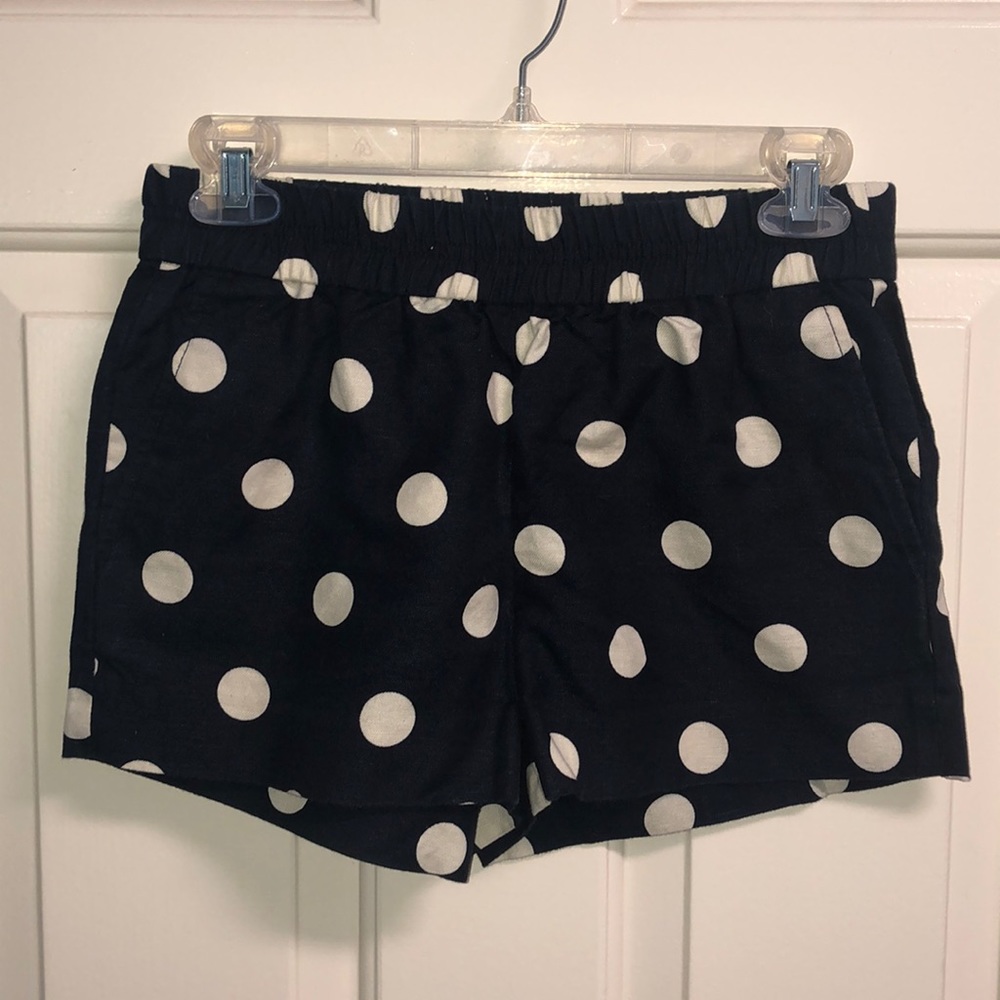 Navy J Crew 00 linen polka dot shorts